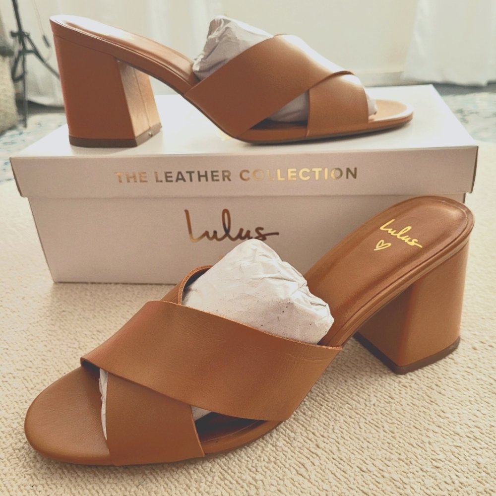 Lulus Leather Cognac Peep-toe Mules (Brand New)